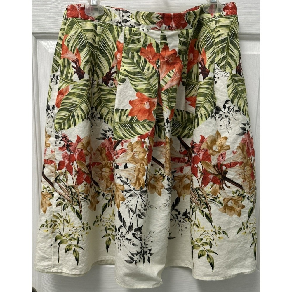 Talbots Skirt 14 Petite Multicolor Tropical Floral Linen A Line Read Description